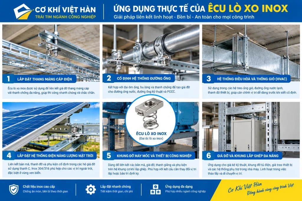Ứng Dụng êcu lò xo inox