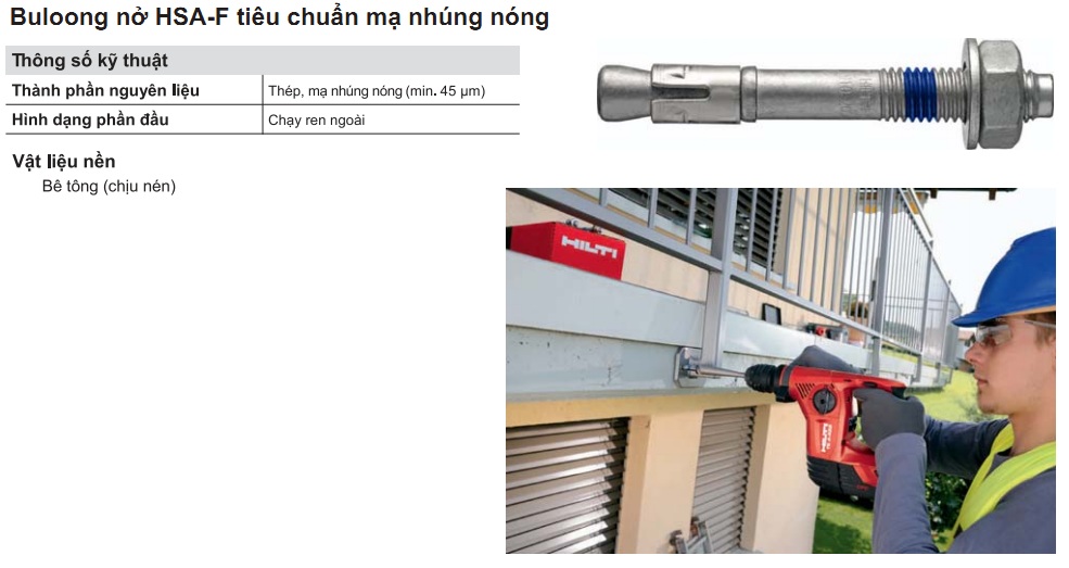 Bulong nở Hilti HSA-F | Tắc kê nở Hilti