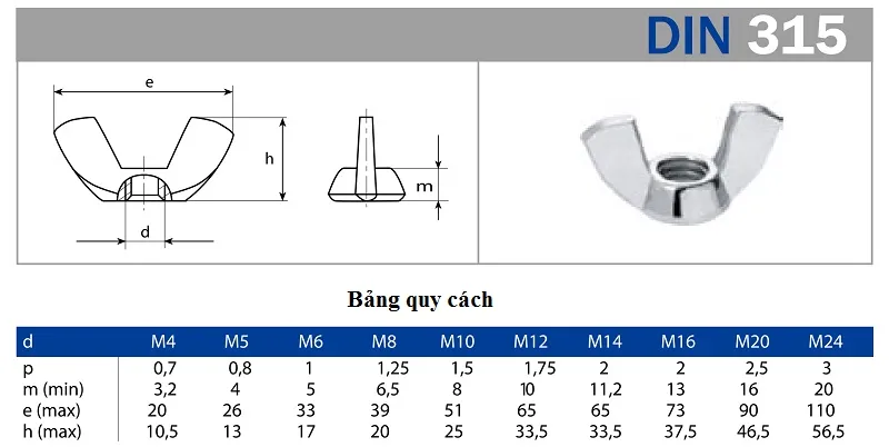 TSKT Đai Ốc Tai Hồng DIN 315 (Wing Nut)