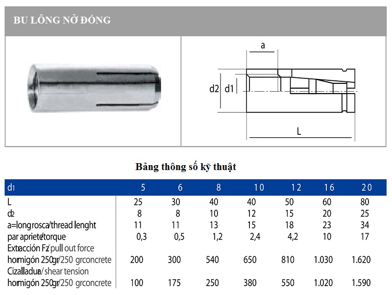 TSKT Tắc Kê Nở Đóng Inox